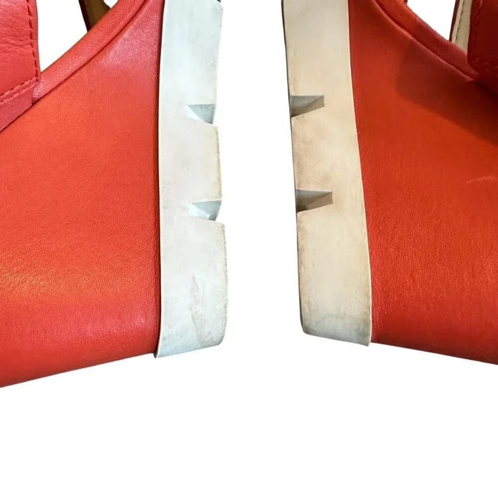 Orange Strappy Wedge Sandals with Chunky White Sole